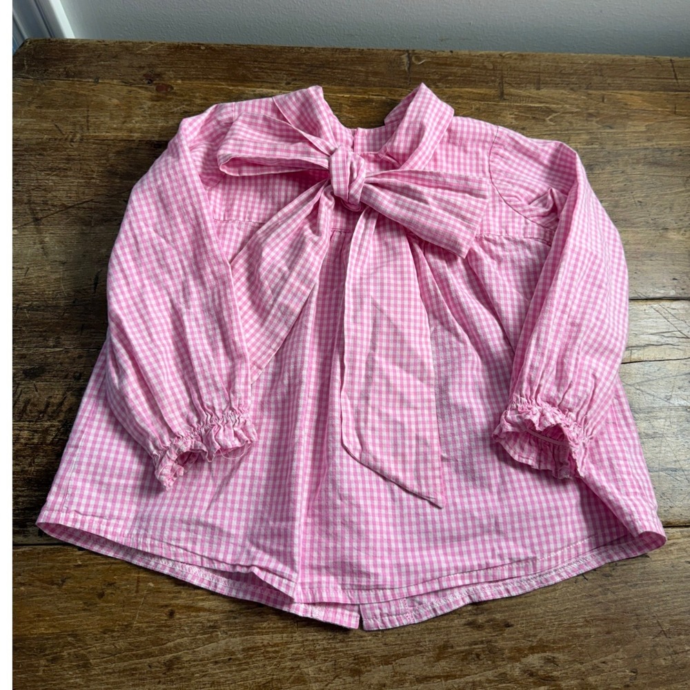 Hannah Kate Girls Pink Gingham Check Bow Back Button Top Size 4